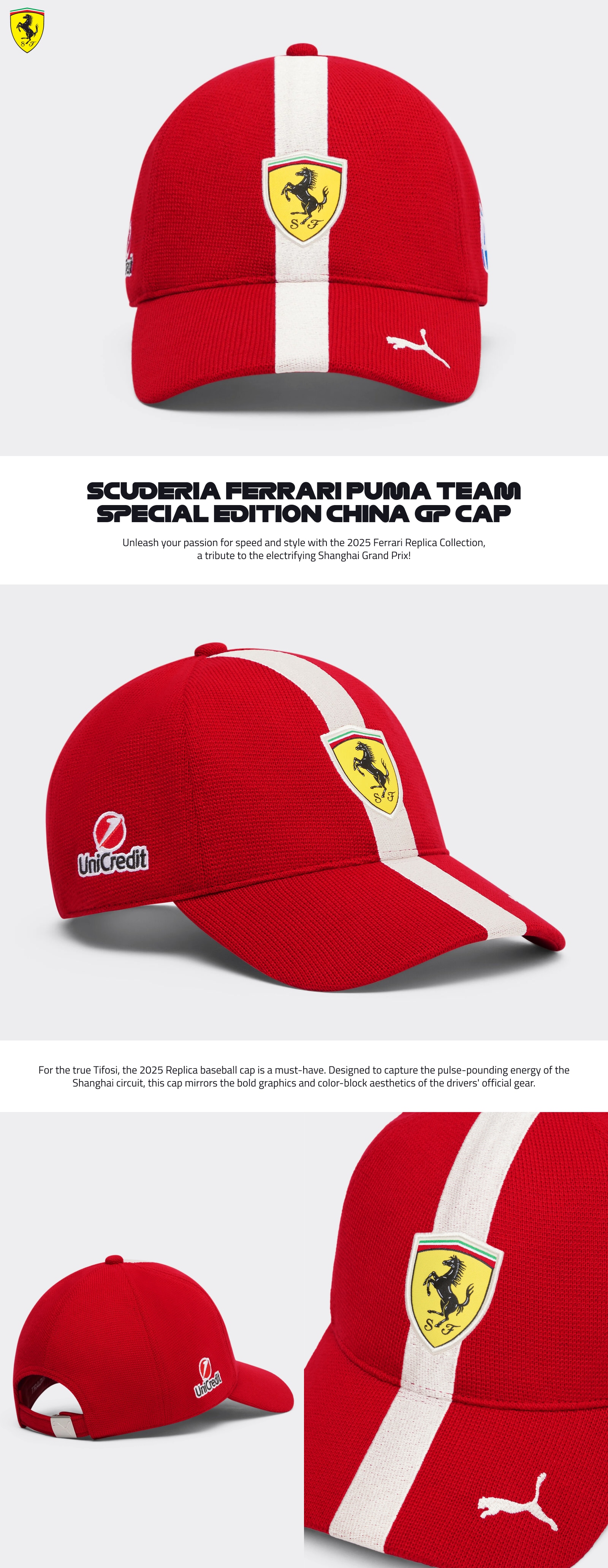  FERRARI PUMA TEAM SPECIAL EDITION CHINAL GP Caps - Unleash your passion for speed and style with the 2025 Ferrari replica collection, a tribute to the electrifying Shanghai Grand Prix.
