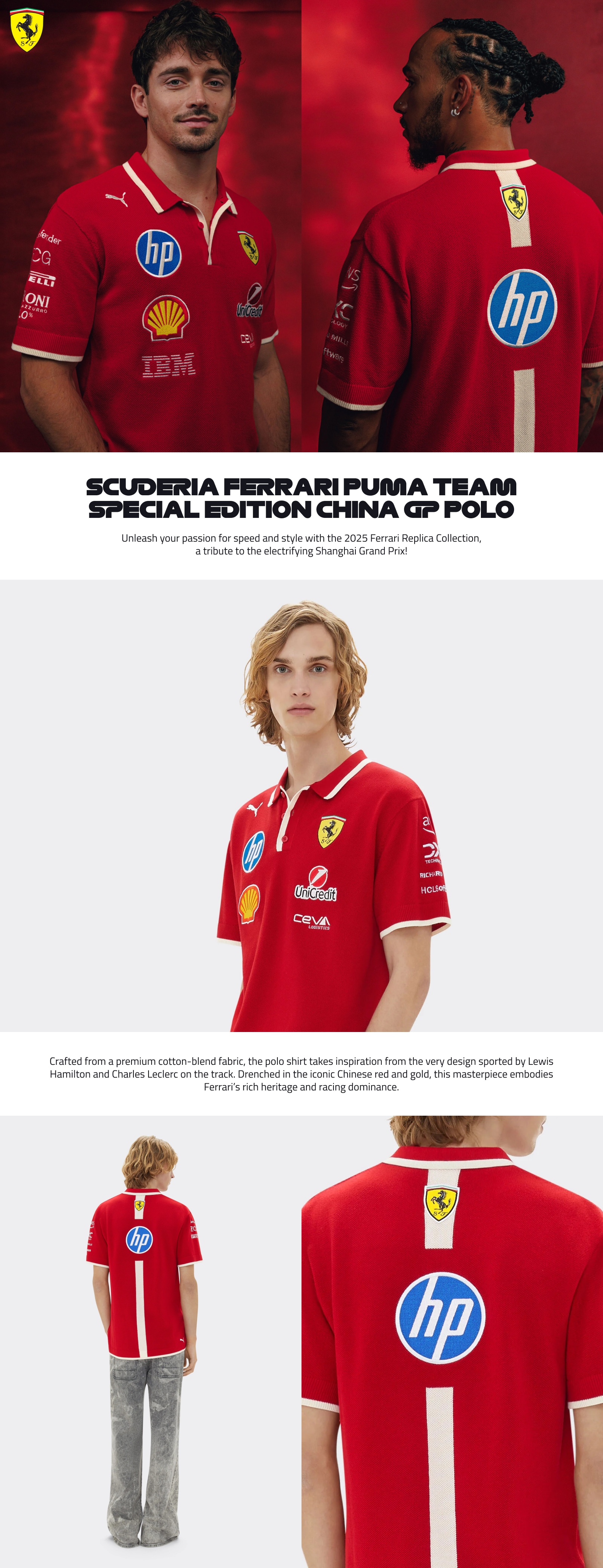  FERRARI PUMA TEAM SPECIAL EDITION CHINAL GP POLO - Unleash your passion for speed and style with the 2025 Ferrari replica collection, a tribute to the electrifying Shanghai Grand Prix.